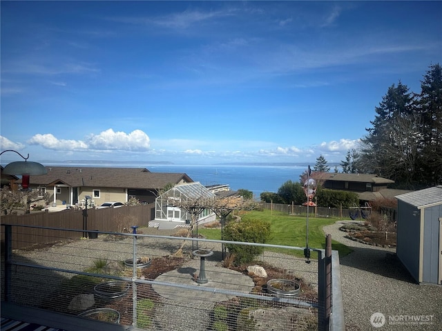 view of water feature with a fenced backyard