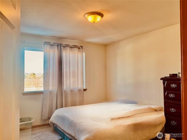 bedroom featuring baseboards and a textured ceiling