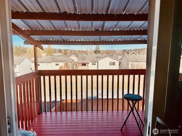 deck with a residential view