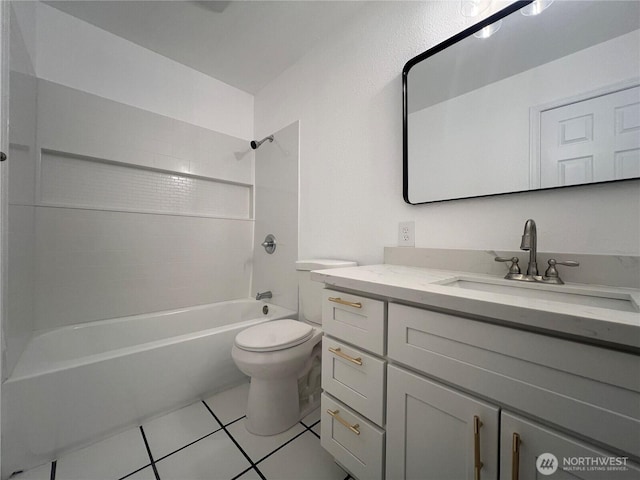 bathroom featuring shower / bath combination, vanity, toilet, and tile patterned floors