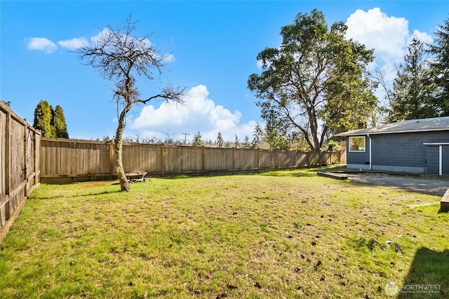 view of yard featuring a fenced backyard