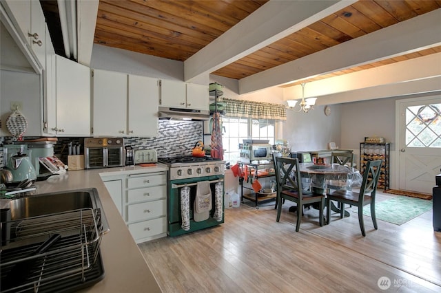 kitchen with tasteful backsplash, a healthy amount of sunlight, gas range, and under cabinet range hood