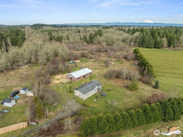 drone / aerial view with a view of trees and a rural view