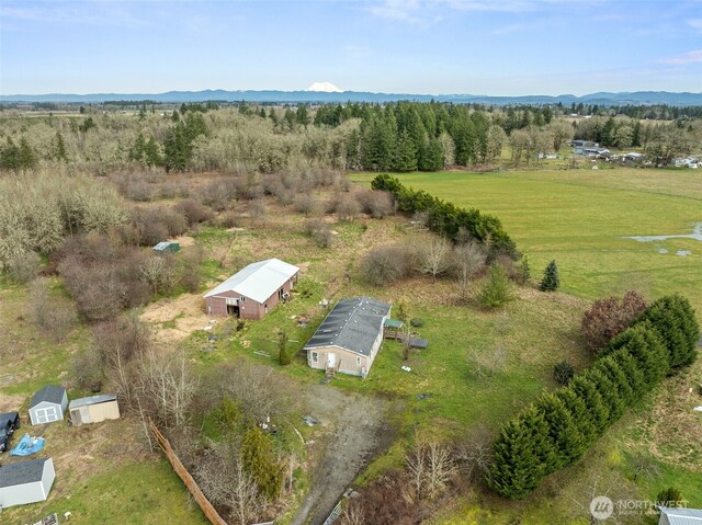 birds eye view of property with a rural view and a mountain view