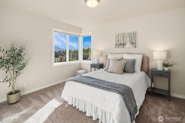 bedroom with carpet floors and baseboards