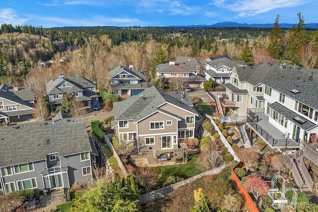 bird's eye view with a residential view and a view of trees