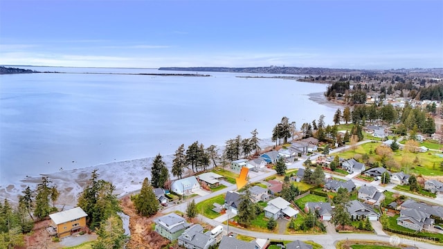 aerial view featuring a water view and a residential view