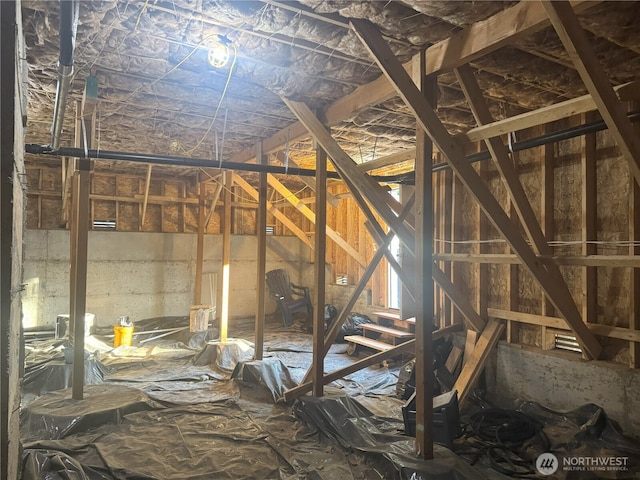 view of unfinished attic