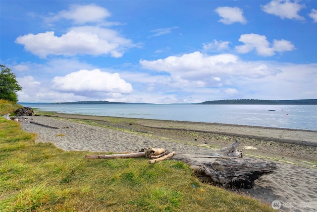 view of water feature featuring a beach view