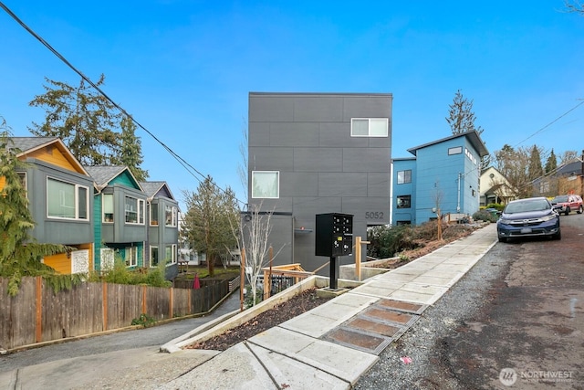 view of road with a residential view