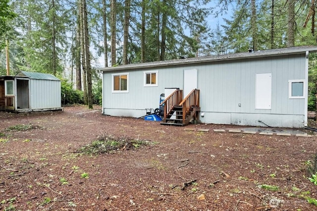 view of shed featuring entry steps