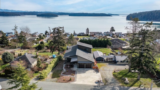 aerial view with a water view