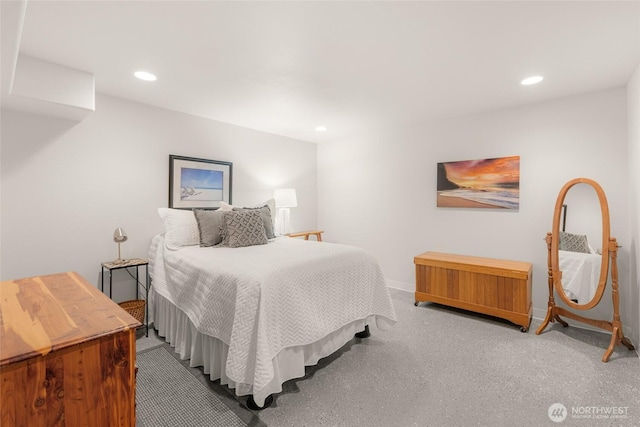 bedroom featuring recessed lighting and baseboards