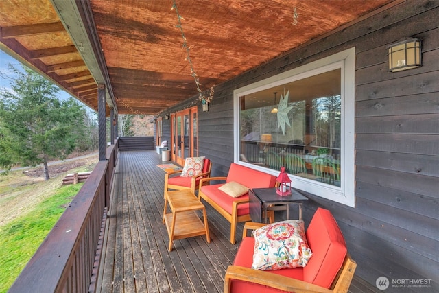 wooden terrace with french doors