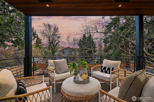 exterior space featuring an outdoor living space and a balcony