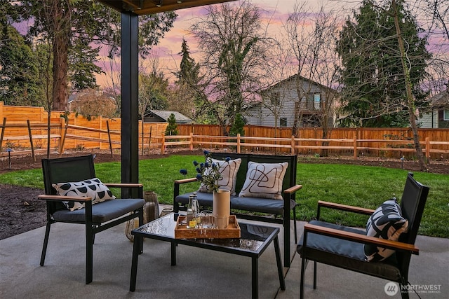 view of patio / terrace with an outdoor hangout area and a fenced backyard