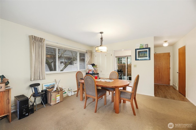 dining space with carpet floors, a wealth of natural light, and baseboards