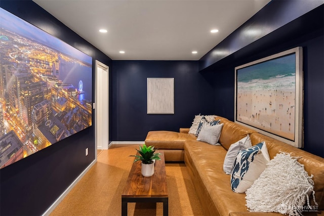 cinema with baseboards and recessed lighting