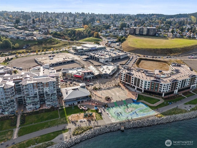 drone / aerial view featuring a water view