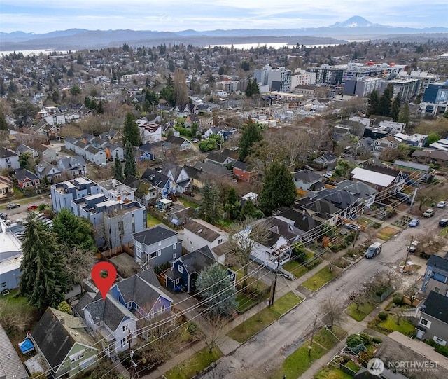 aerial view with a residential view and a mountain view