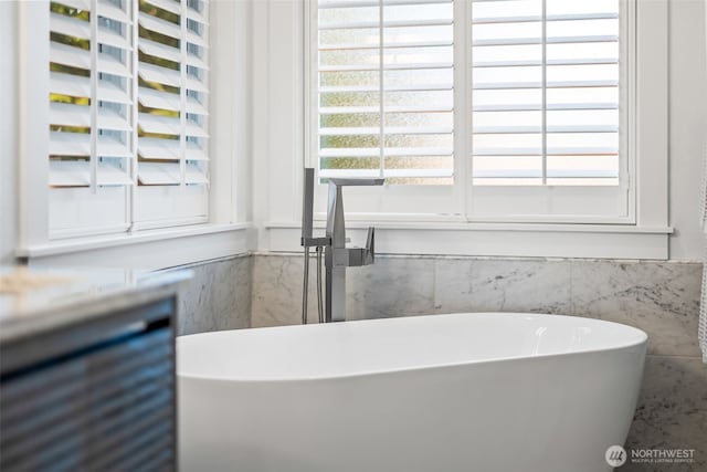 bathroom with a freestanding bath