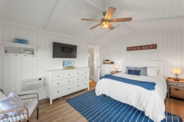 1831 Miracle Mile Dr E, Port Orchard, WA 98366 - bedroom with lofted ceiling with beams, a ceiling fan, and wood finished floors