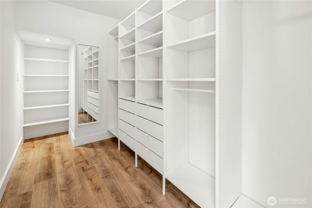 spacious closet featuring light wood-type flooring