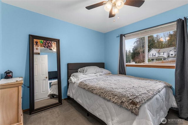 bedroom with carpet floors and ceiling fan