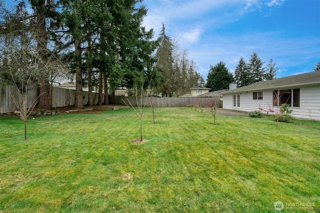 view of yard featuring a patio area and a fenced backyard