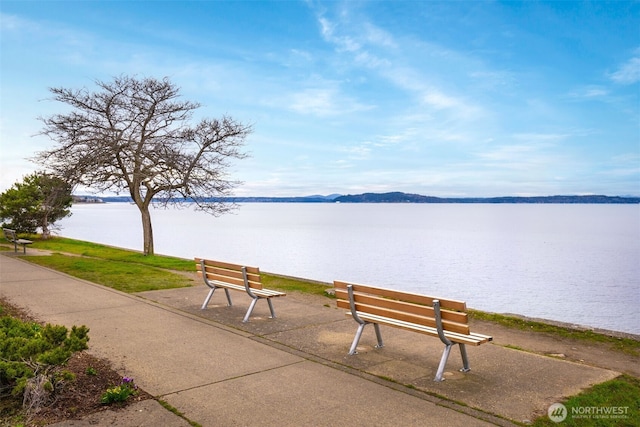 view of home's community with a water view