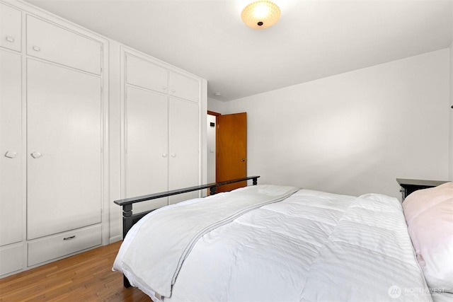 bedroom featuring a closet and light wood-style flooring