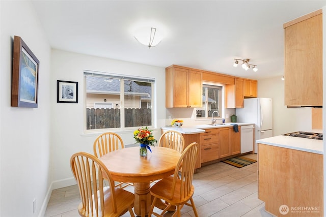 dining space featuring light tile patterned floors, baseboards, and a healthy amount of sunlight