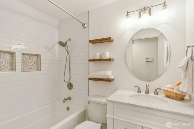 full bathroom featuring shower / washtub combination, vanity, and toilet