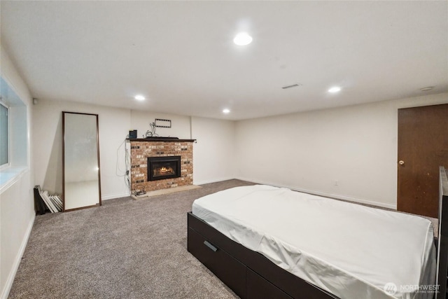 19711 34th Dr SE, Bothell, WA 98012 - carpeted bedroom featuring recessed lighting, a fireplace, and baseboards