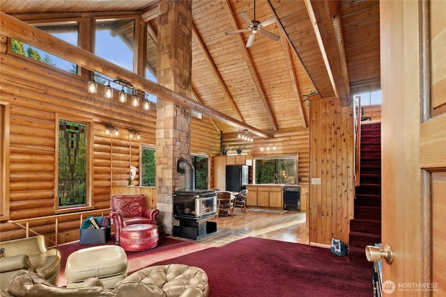 interior space with ceiling fan and wine cooler