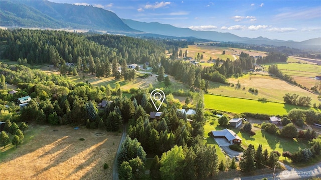 bird's eye view with a mountain view and a rural view