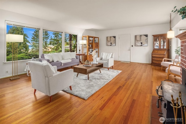 living area with light wood-type flooring