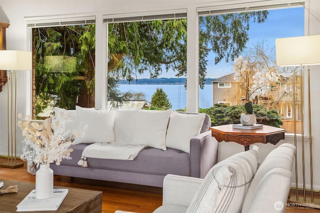 sunroom with a water view and plenty of natural light