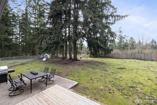 view of yard featuring a fenced backyard and a patio