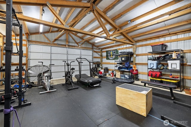 garage with metal wall