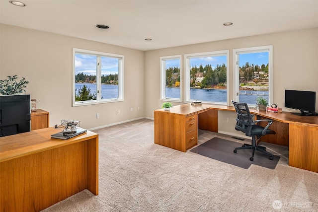 9330 SE Shoreland Dr, Bellevue, WA 98004 - office with recessed lighting, visible vents, baseboards, and light colored carpet