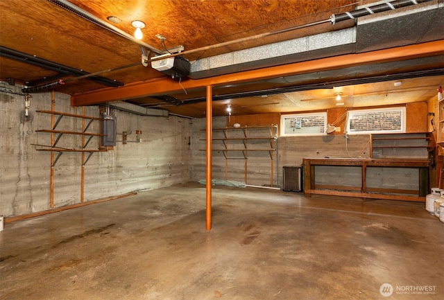 unfinished basement with electric panel