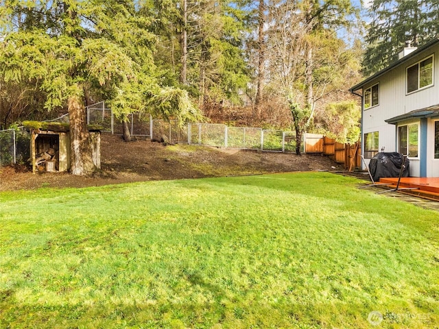 view of yard with a fenced backyard