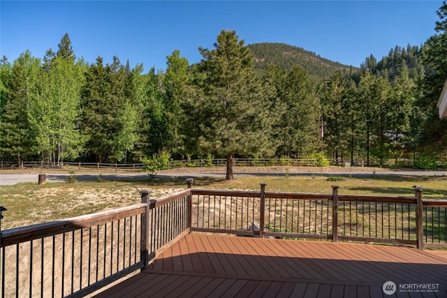 17353 Jenne Dr, Entiat, WA 98822 - wooden deck with a view of trees, fence, and a mountain view