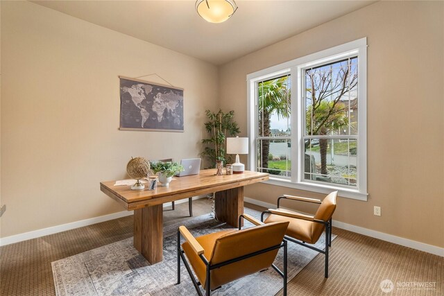 office area with baseboards and carpet floors