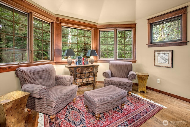 sitting room featuring wood finished floors and baseboards