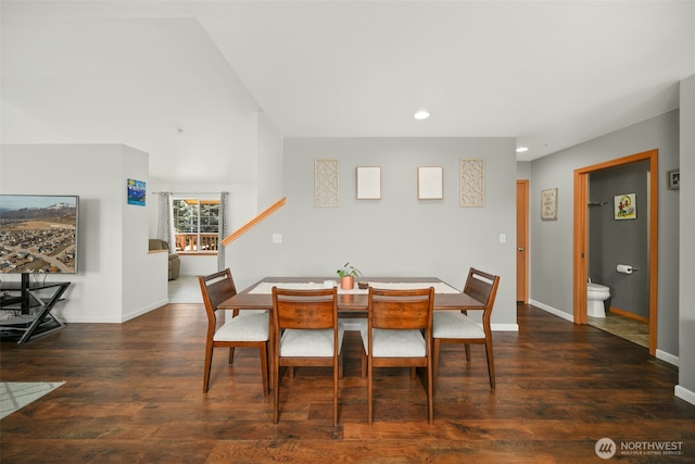 dining area with recessed lighting, wood finished floors, and baseboards