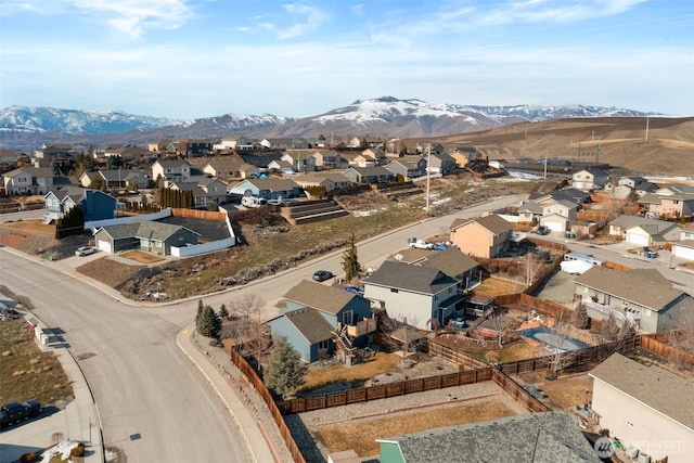 birds eye view of property featuring a residential view and a mountain view