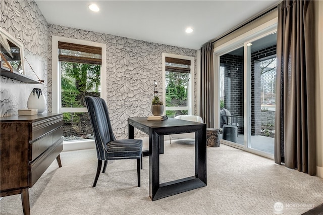 office with carpet and recessed lighting