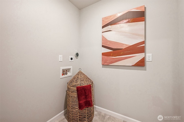 laundry room with laundry area, baseboards, hookup for a gas dryer, hookup for a washing machine, and hookup for an electric dryer